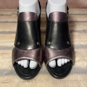 Anyi Lu Athena Pewter Metallic Black Calf Leather Heel Handmade In Italy Sz 38EU